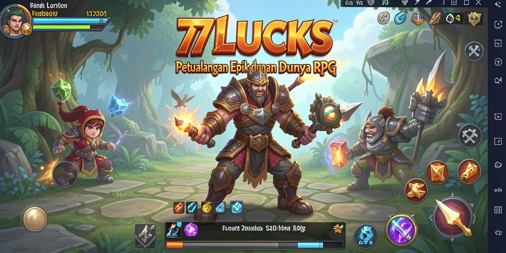 Tampilan gameplay <strong>77LUCKS</strong> menampilkan pertempuran epik di dunia fantasi.