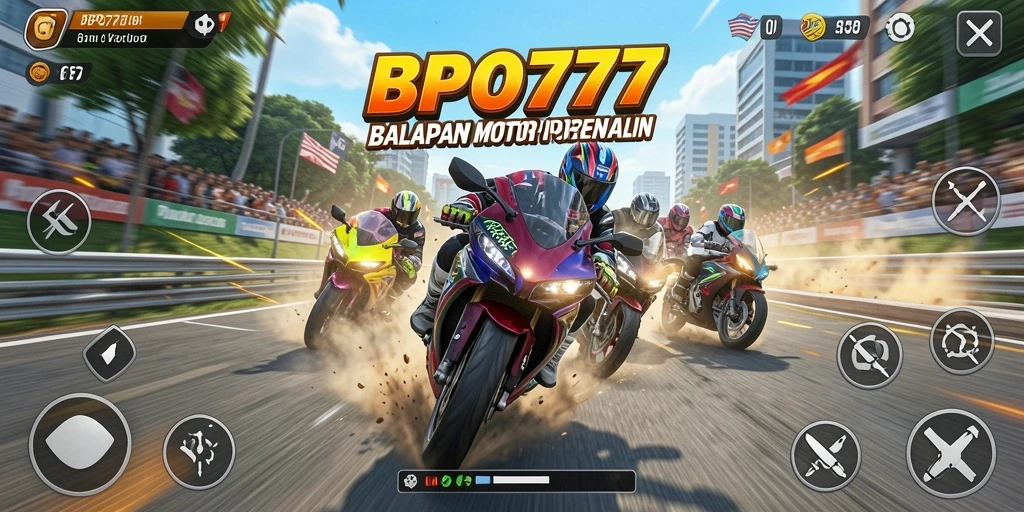 Tampilan menarik dari gameplay BPO777 saat balapan motor.