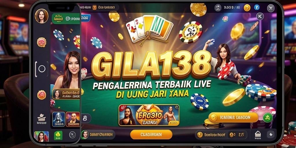 Screenshot dari gameplay GILA138 yang menampilkan dealer langsung dan suasana kasino.