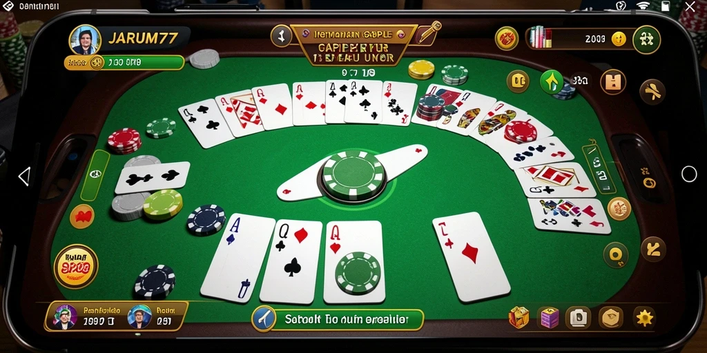 Screenshot JARUM77 menampilkan antarmuka permainan Gaple yang menarik dan interaktif.