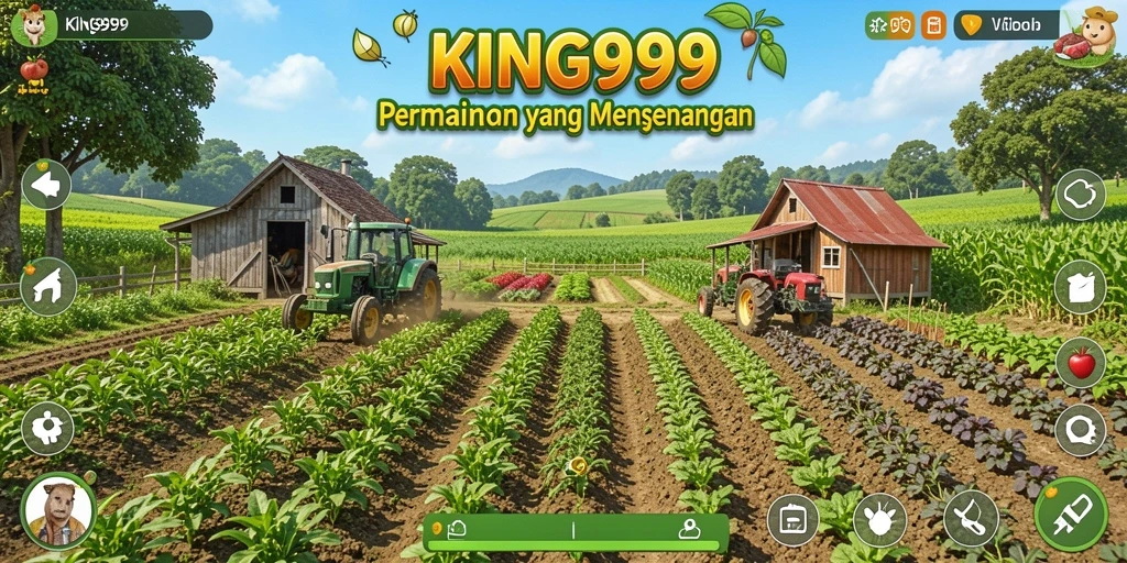 Tampilan gameplay KING999 yang menampilkan keseruan bertani.