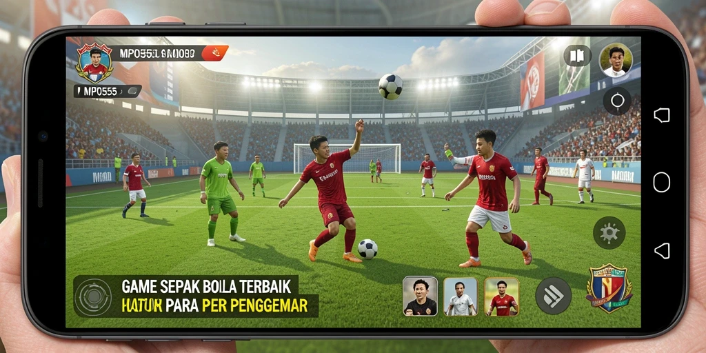 Tampilan menangkap aksi seru dalam gameplay sepak bola